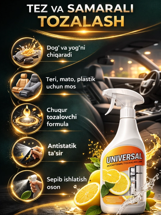 Universal maishiy tozalagich, Sprey 600 ml oshxona muzlatgich, plastik yuzalar uchun