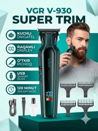 Soch va soqol olish uchun VGR V-930 professional akkumulyatorli mashina