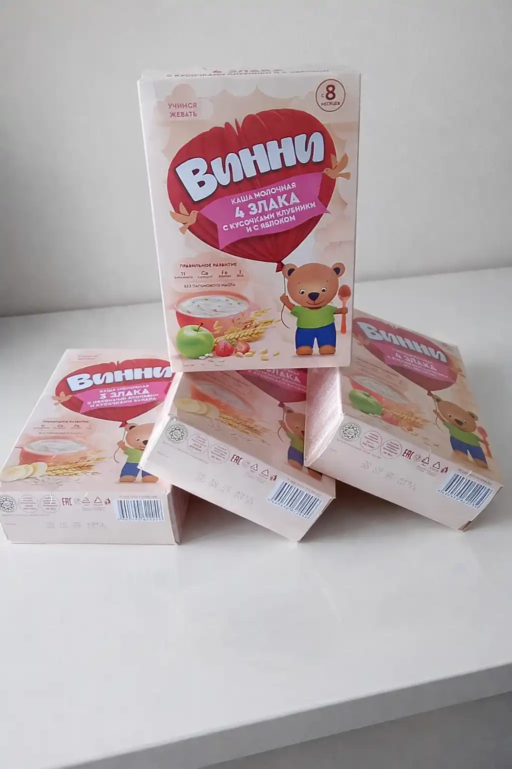 Vinni sutli bo‘tqasi, quruq, 3 ta boshoqli don bilan suli yormasi va banan aralash, 200 g