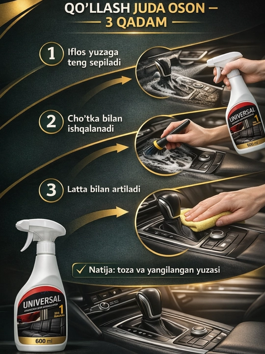 Avtomobil saloni uchun universal tozalovchi sprey "1 daqiqada", 600 ml