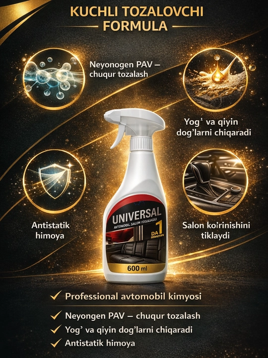 Avtomobil saloni uchun universal tozalovchi sprey "1 daqiqada", 600 ml