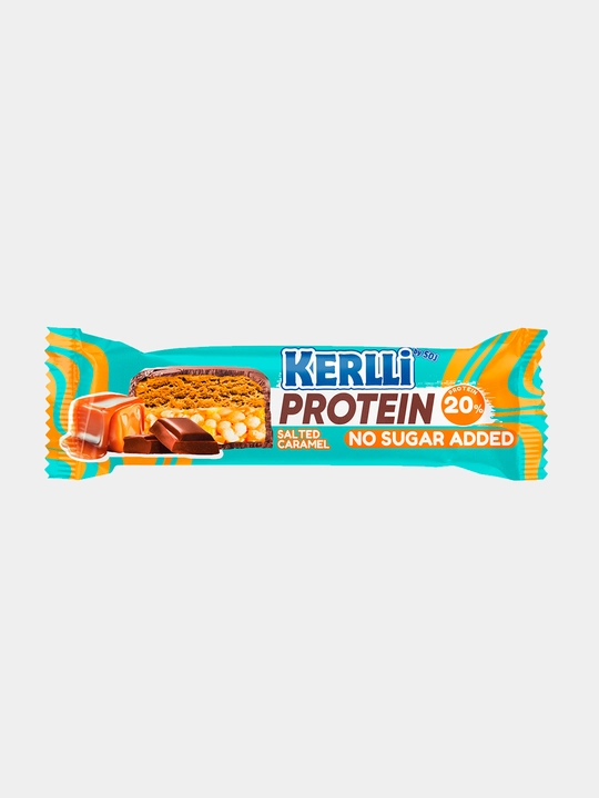 Батончик глазированный злаковый KERLLI с протеином и вкусом карамели, без сахара, 40 г - 