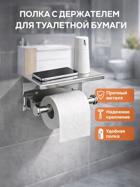 Держатель для туалетной бумаги, с полочкой