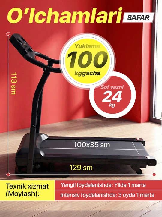 Uy uchun yig‘iladigan elektr yugurish yo‘lagi, 8-12 km-soat