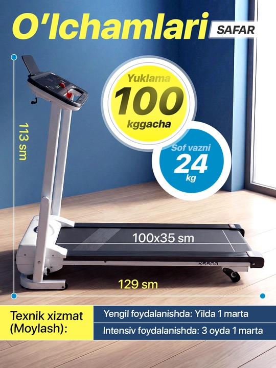 Uy uchun yig‘iladigan elektr yugurish yo‘lagi, 8-12 km-soat