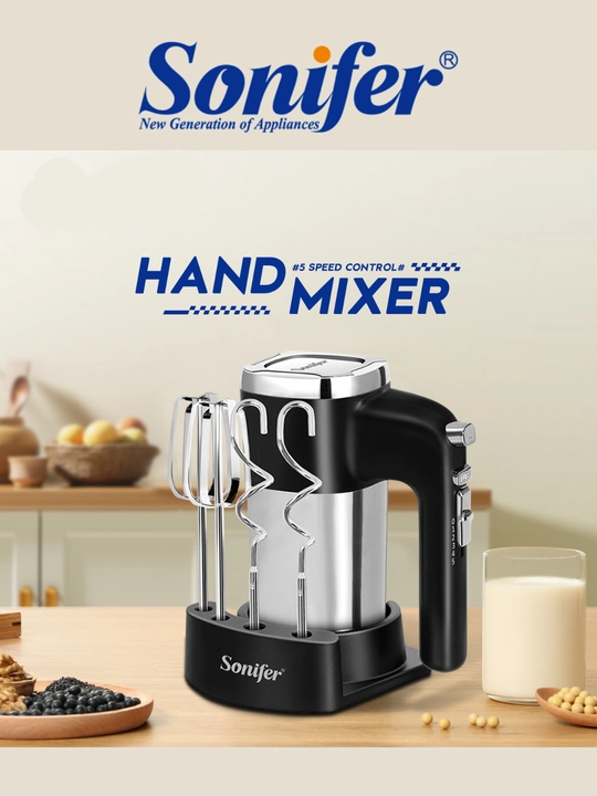 Qo‘l mikseri Sonifer SF-7023, 500W, podstavkali, 2 ta nasadka, 5 tezlik - 