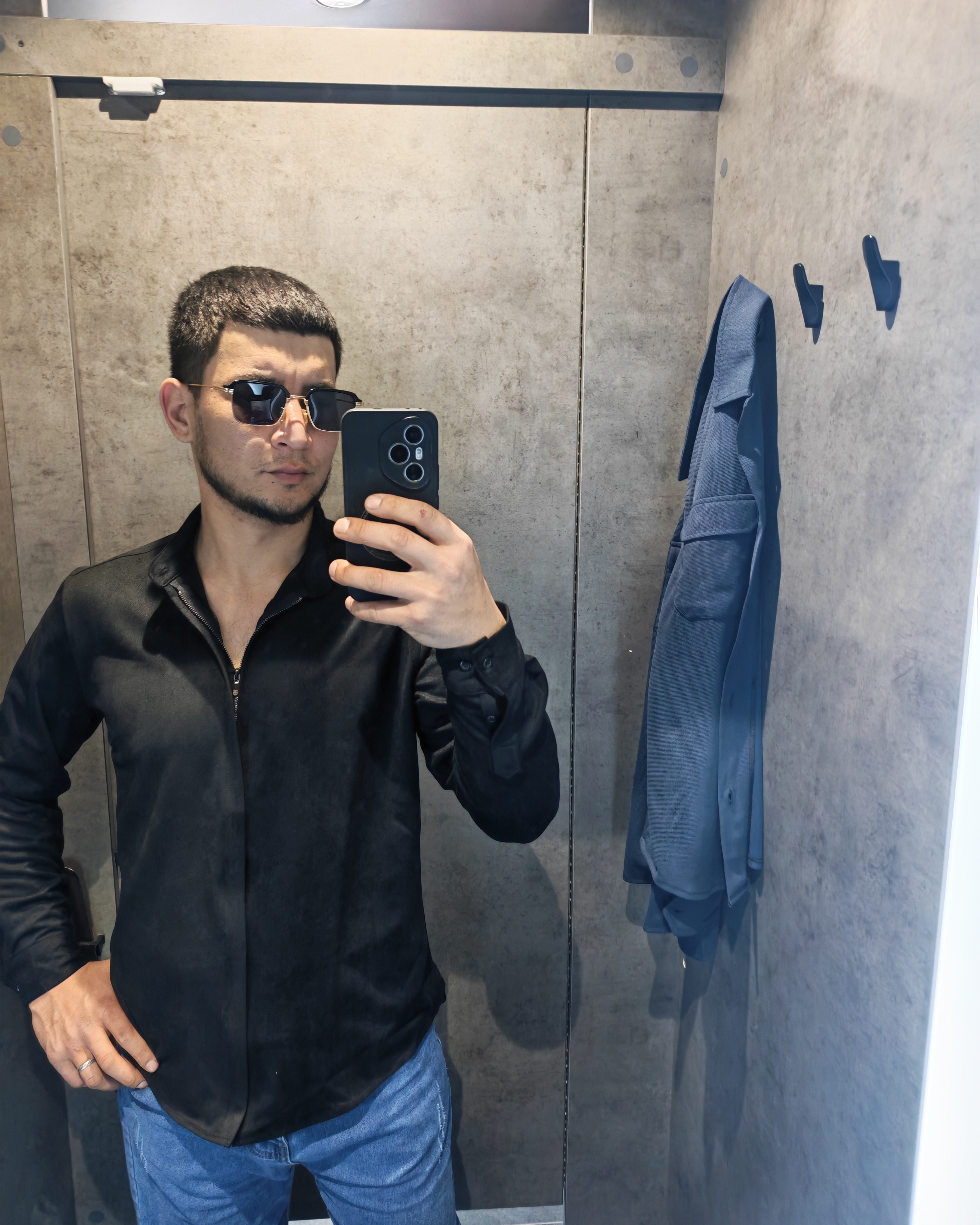 Erkaklar velvet ko'ylagi, zamokli, qalin mato, to'q qora, kuz-qish uchun rubashka