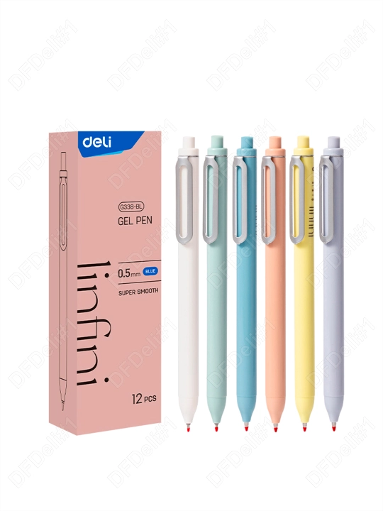 Ручка гелевая с кнопкой 1/3/6/12 шт, Ассорти, 0,5 мм, EG338-BL (сн) Deli, 338-BL-EG