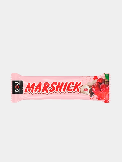 Батончик MARSHMALLOW SOJ с вишнёвой начинкой в молочном шоколаде, 30 г, MARSHICK — NOBILE-ШОК24
