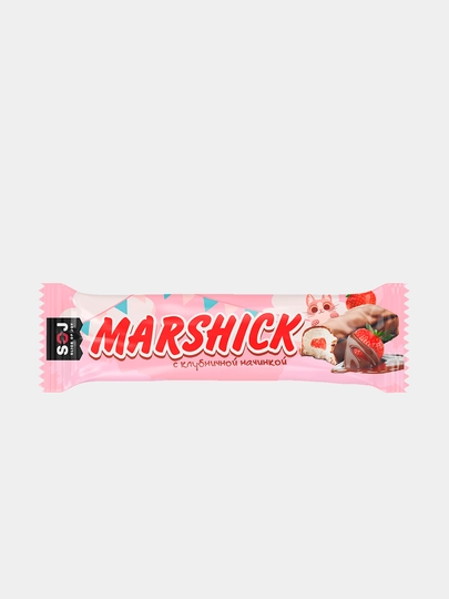 Батончик MARSHMALLOW SOJ с клубничной начинкой в молочном шоколаде, 30 г, MARSHICK — NOBILE-ШОК25