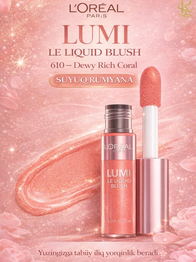 Suyuq rumyana L’Oréal Paris Lumi-tabiiy nam va yaltiroq effekt,tez singadi,oson yoyiladi - 