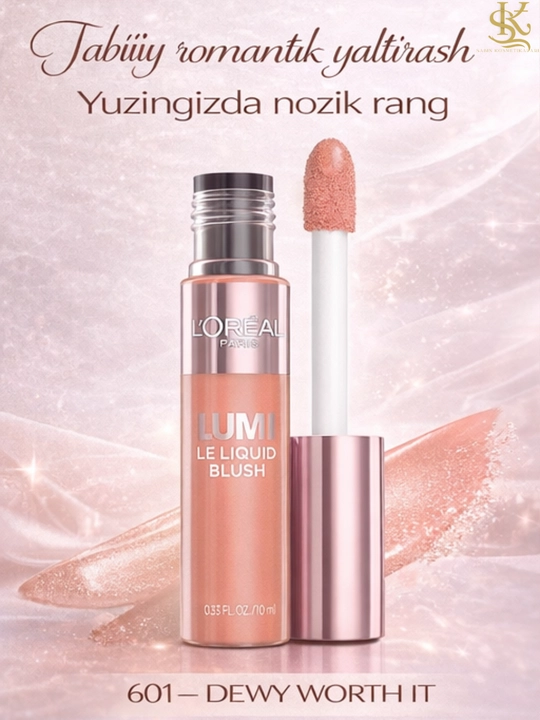 Suyuq rumyana L’Oréal Paris Lumi-tabiiy nam va yaltiroq effekt,tez singadi,oson yoyiladi - 