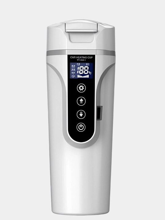 Avtokrujka choynak-termos 500 ml, 12–24V, tez isitish, sensorli, avtomobil uchun