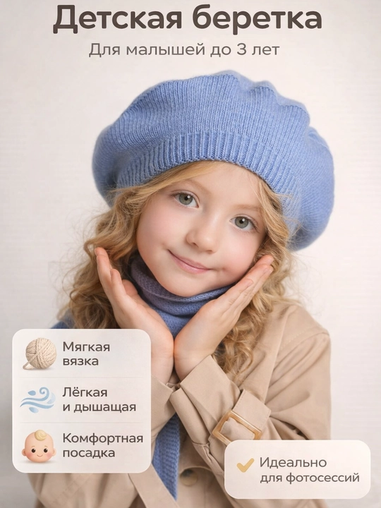 Bolalar uchun beret, shapka, 1-3 yosh - 
