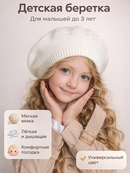 Bolalar uchun beret, shapka, 1-3 yosh - 