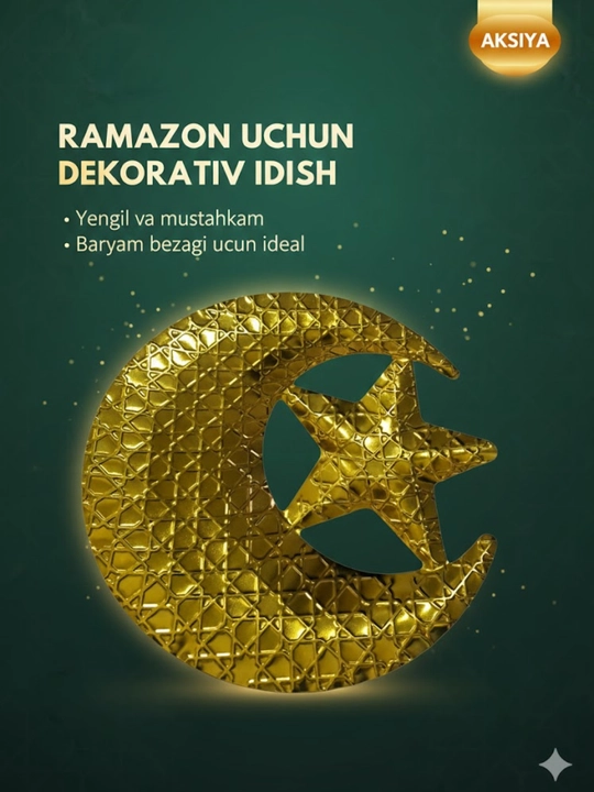Oltin rangli Ramazon uchun yarim oy va yulduz shaklidagi bezakli dasturxon likopchasi