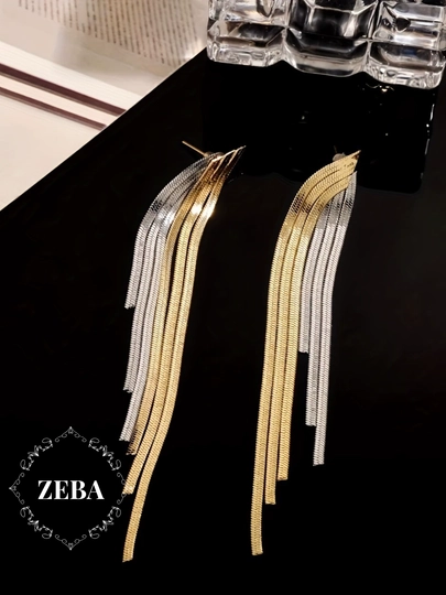 Серьги вечерние, длинные, шандельеры, цепочки, хрустальные — ZEBA-ZIRUZUN-ХРОМ