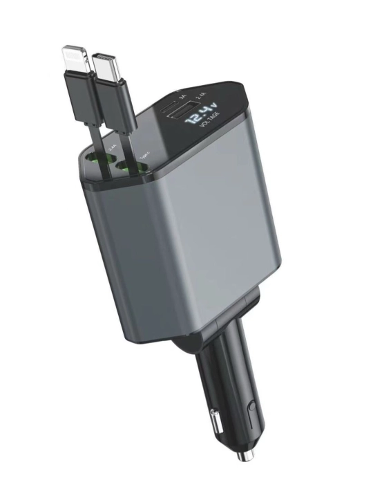 Авто быстрое зарядное устройство 4в 1 Type C iPhone 180° 2.4A мощное