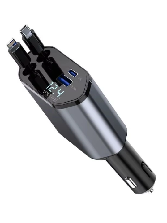 Авто быстрое зарядное устройство 4в 1 Type C iPhone 180° 2.4A мощное