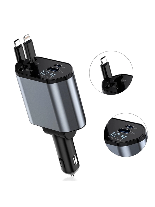 Авто быстрое зарядное устройство 4в 1 Type C iPhone 180° 2.4A мощное