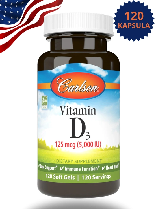 Carlson Vitamin D3 5000 IU (125 мкг), витамин Д3 для взрослых, США (120 / 360 капсул)