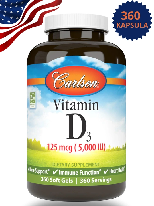 Carlson Vitamin D3 5000 IU (125 мкг), витамин Д3 для взрослых, США (120 / 360 капсул)