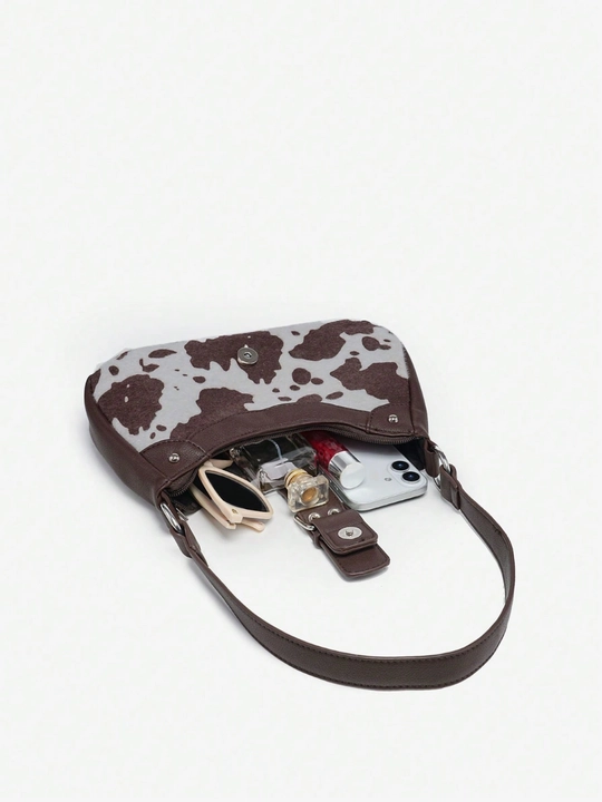 MIYO Y2K uslubidagi yelka sumka, sigir, leopard print