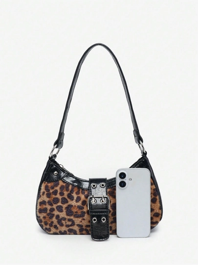 MIYO Y2K uslubidagi yelka sumka, sigir, leopard print