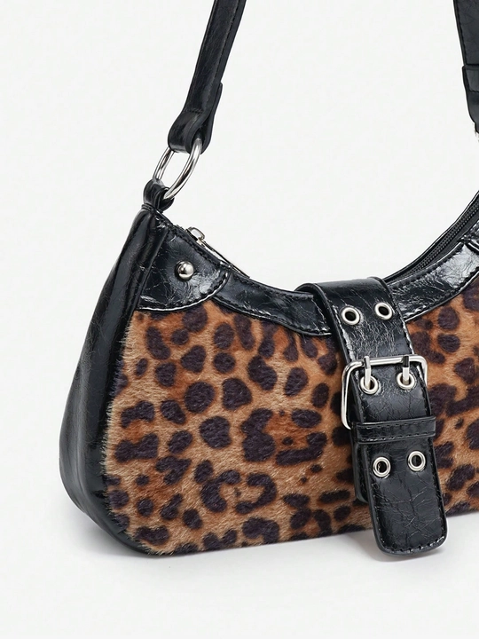 MIYO Y2K uslubidagi yelka sumka, sigir, leopard print