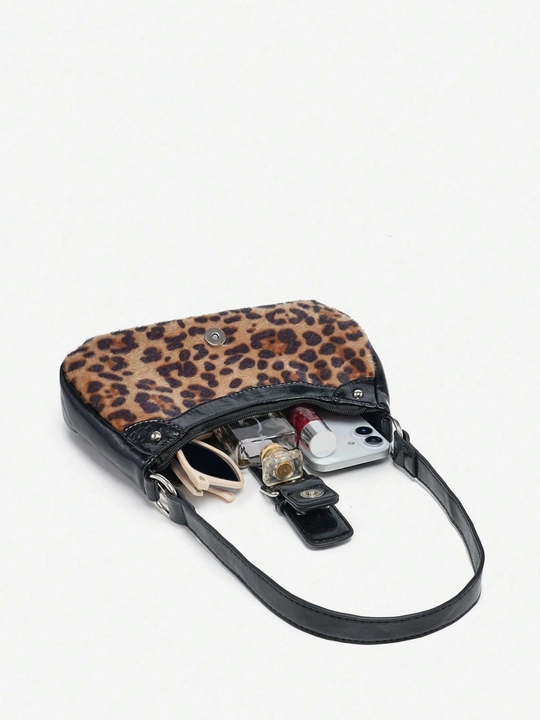 MIYO Y2K uslubidagi yelka sumka, sigir, leopard print