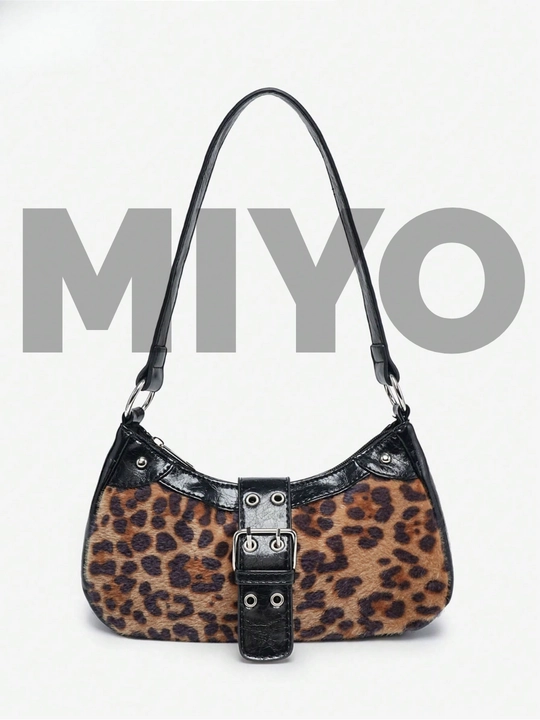 MIYO Y2K uslubidagi yelka sumka, sigir, leopard print - 