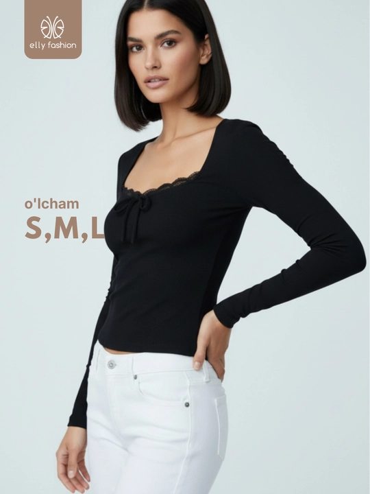 Лонгслив женский, skims облегающий с кружевом - EllyFashion