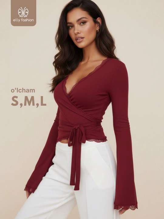 Лонгслив женский, skims облегающий с кружевом - EllyFashion