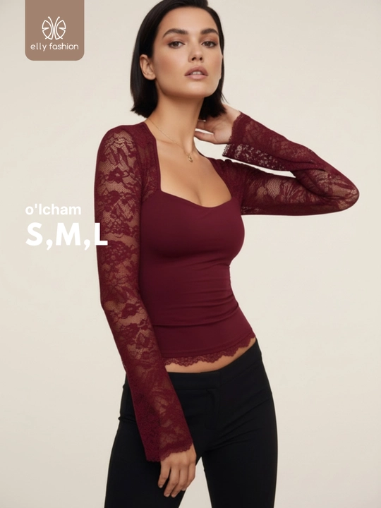 Лонгслив женский, skims облегающий с кружевом - EllyFashion
