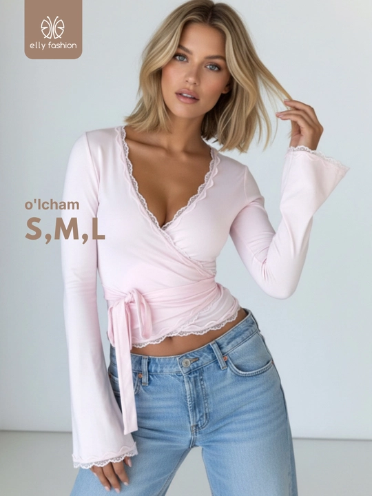 Лонгслив женский, skims облегающий с кружевом - EllyFashion