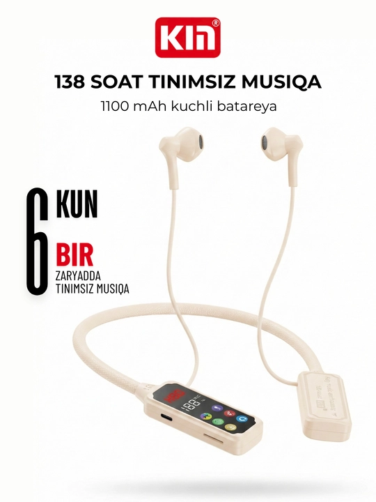 Беспроводные наушники KIN KL100 Bluetooth 5.4 1100 mAh ENC микрофон с шейным ободком - 