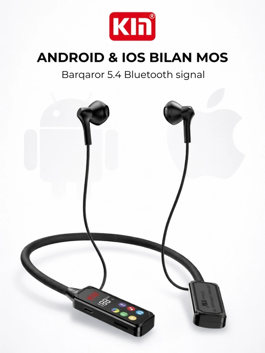 Simsiz quloqchin KIN KL100 Bluetooth 5.4 1100 mAh ENC mikrofon bo'yinbog' dizayn naushnik