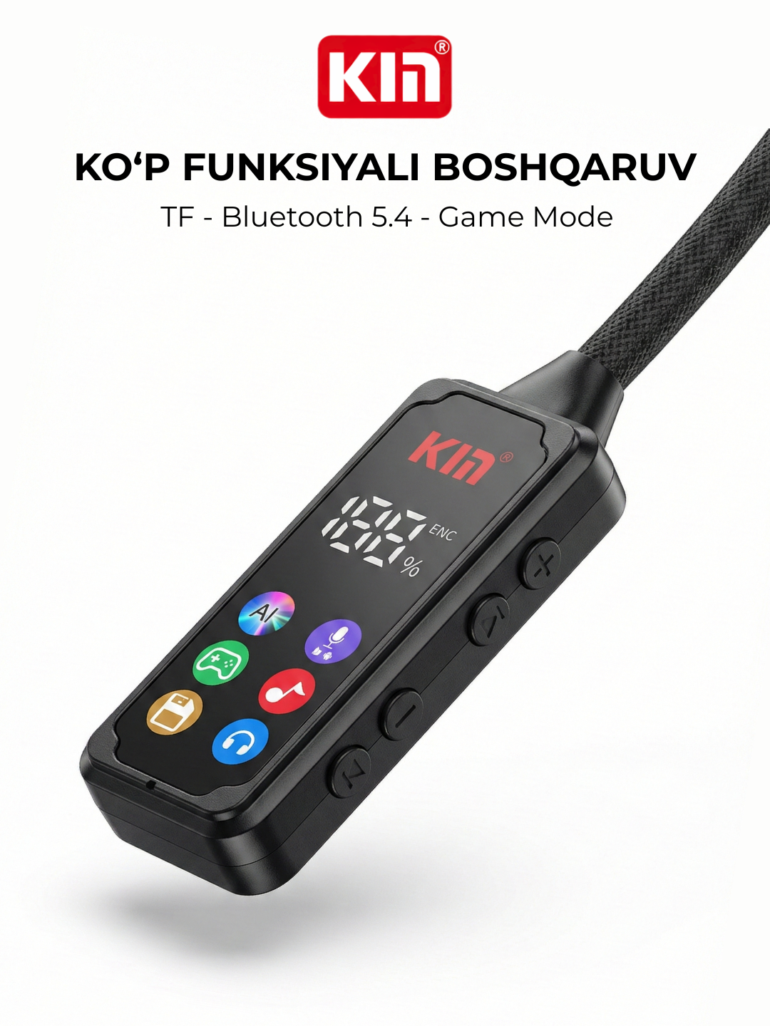 Simsiz quloqchin KIN KL100 Bluetooth 5.4 1100 mAh ENC mikrofon bo'yinbog' dizayn naushnik