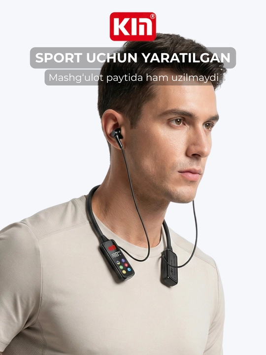 Simsiz quloqchin KIN KL100 Bluetooth 5.4 1100 mAh ENC mikrofon bo'yinbog' dizayn naushnik