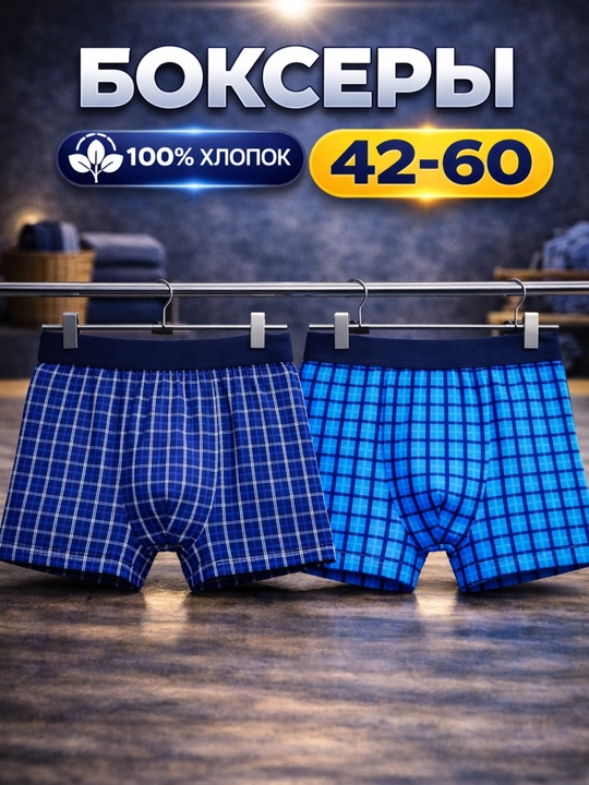 Erkaklar trusiklari bokserlar, paxta 95% elastik 5%,2 dona to‘plam,qulay va nafas oladigan - 