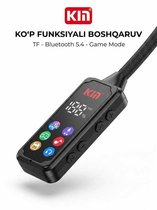 Bo'yinli simsiz quloqchin KIN KL101 ENC mikrofon TF karta 1100 mAh batareya