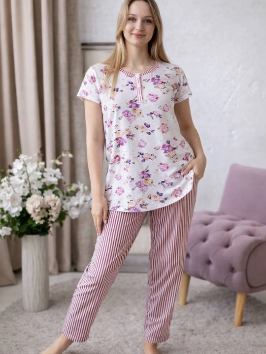 Ayollar pijama to‘plami, ishton va ko‘ylak, 100% paxta - 