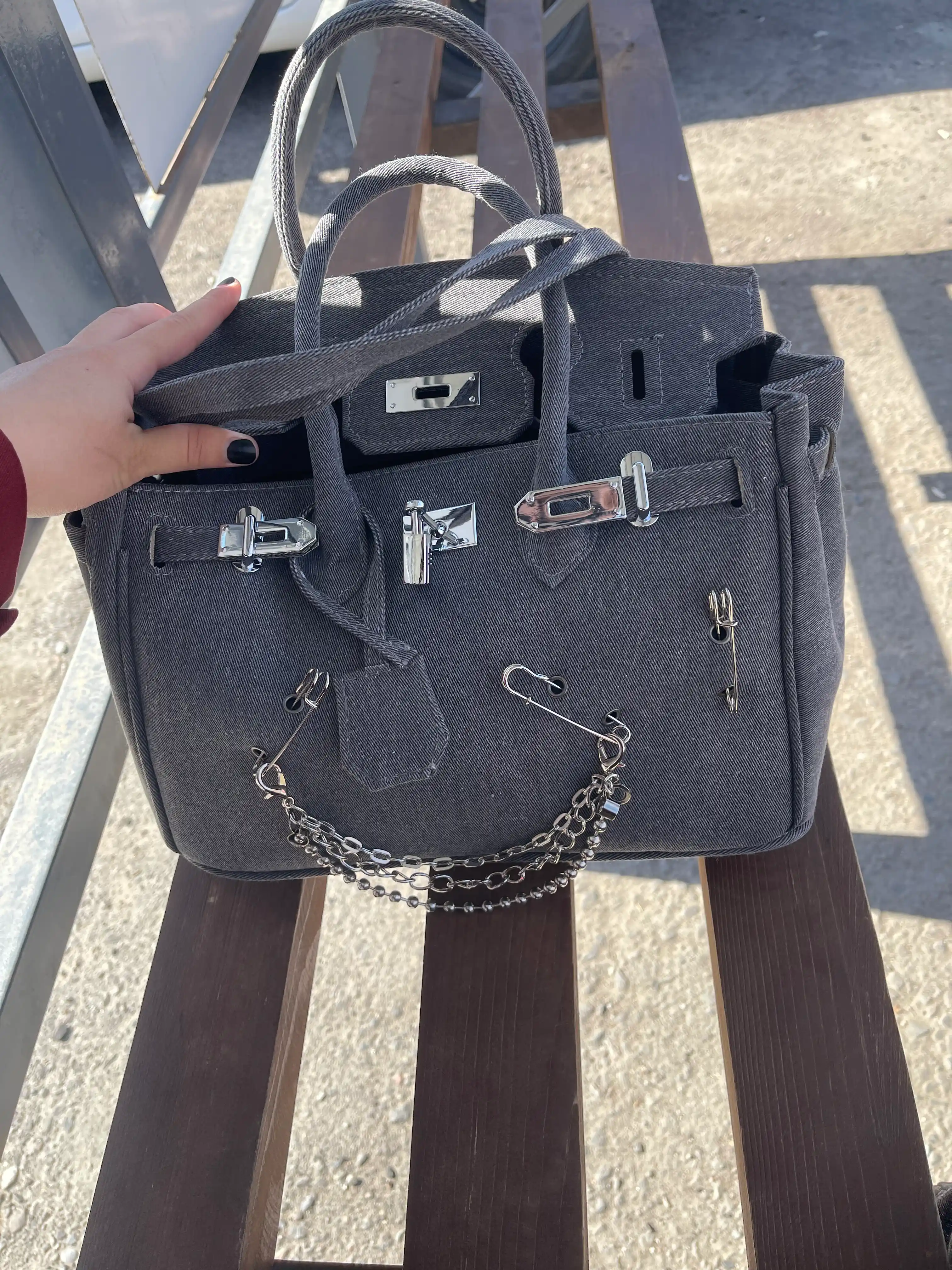 Ayollar uchun Hermes Birkin uslubidagi jinsi sumka, qulfli, yelka orqali, cross-bodi