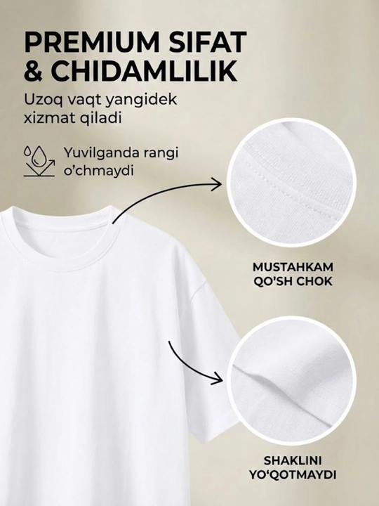 Futbolka erkaklar va ayollar uchun, uniseks, 100% tabiiy paxtadan