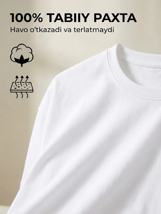 Futbolka erkaklar va ayollar uchun, uniseks, 100% tabiiy paxtadan