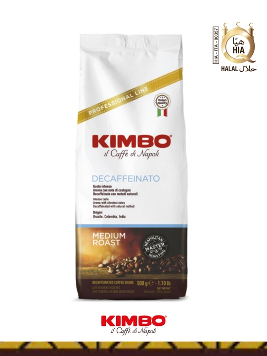 Qahva donli KIMBO DECAFFEINATO kofeinsiz, 500 g - 