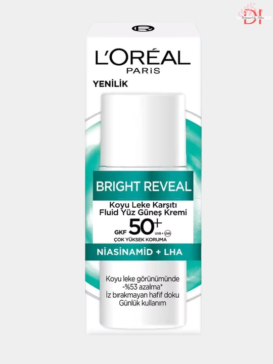 Quyoshdan himoya flyuid L’Oréal Bright Reveal SPF50+ yuqori himoya, pigment dog‘larga qarsh