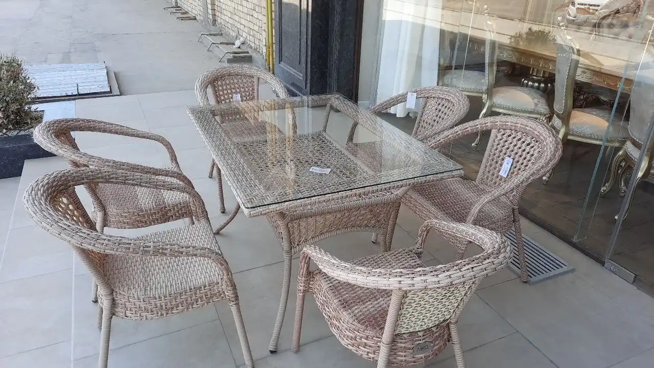 AIKO DECO bog‘ mebellari to‘plami, 6 kishilik, 1 stol va 6 kreslo, dala hovlisi uchun