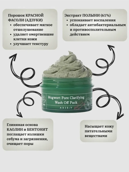 Маска для лица, AXIS-Y, Mugwort Pore Clarifying Wash Off Pack, 100 мл