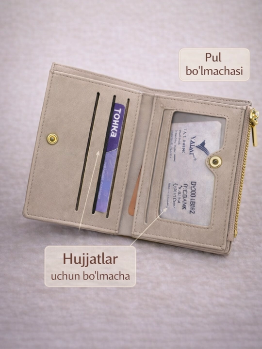 Ayollar uchun hamyon, kartholder, tugmasi qulflangan